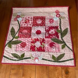 Floral Patchwork Pink and Red Quilt Throw